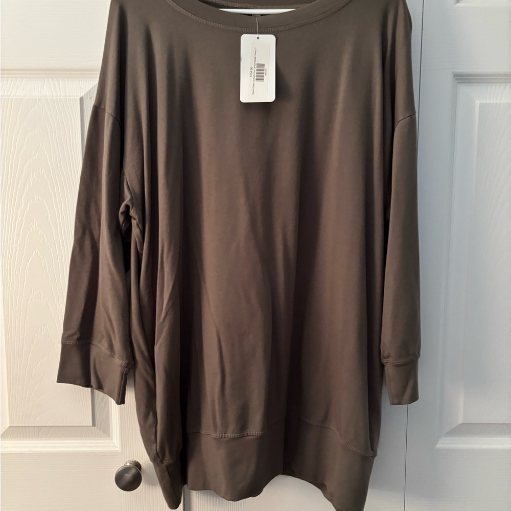 Brown Oversized 3/4 Sleeve Hoodie